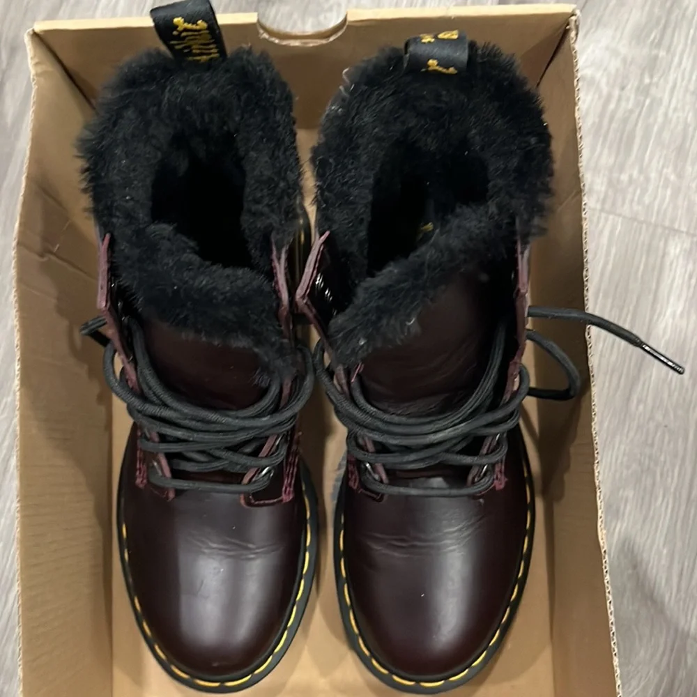 Doc Marten Serena Fur Lined Oxblood Boots - Picture 2 of 9